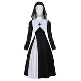 Easter Foreign Trade Spring and Autumn New Nun Costume Long Sleeve Cosplay Dress Lace Plain Color Dress Suit - Coscosmos